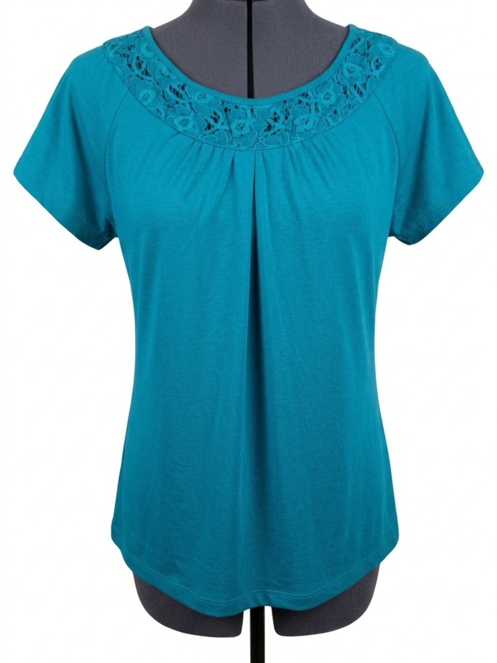 Style & Co. Teal Lace-Yoke Short Sleeve Tee